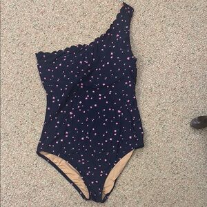 J. Crew Factory One-Shoulder Navy and Pink One Piece Swimsuit